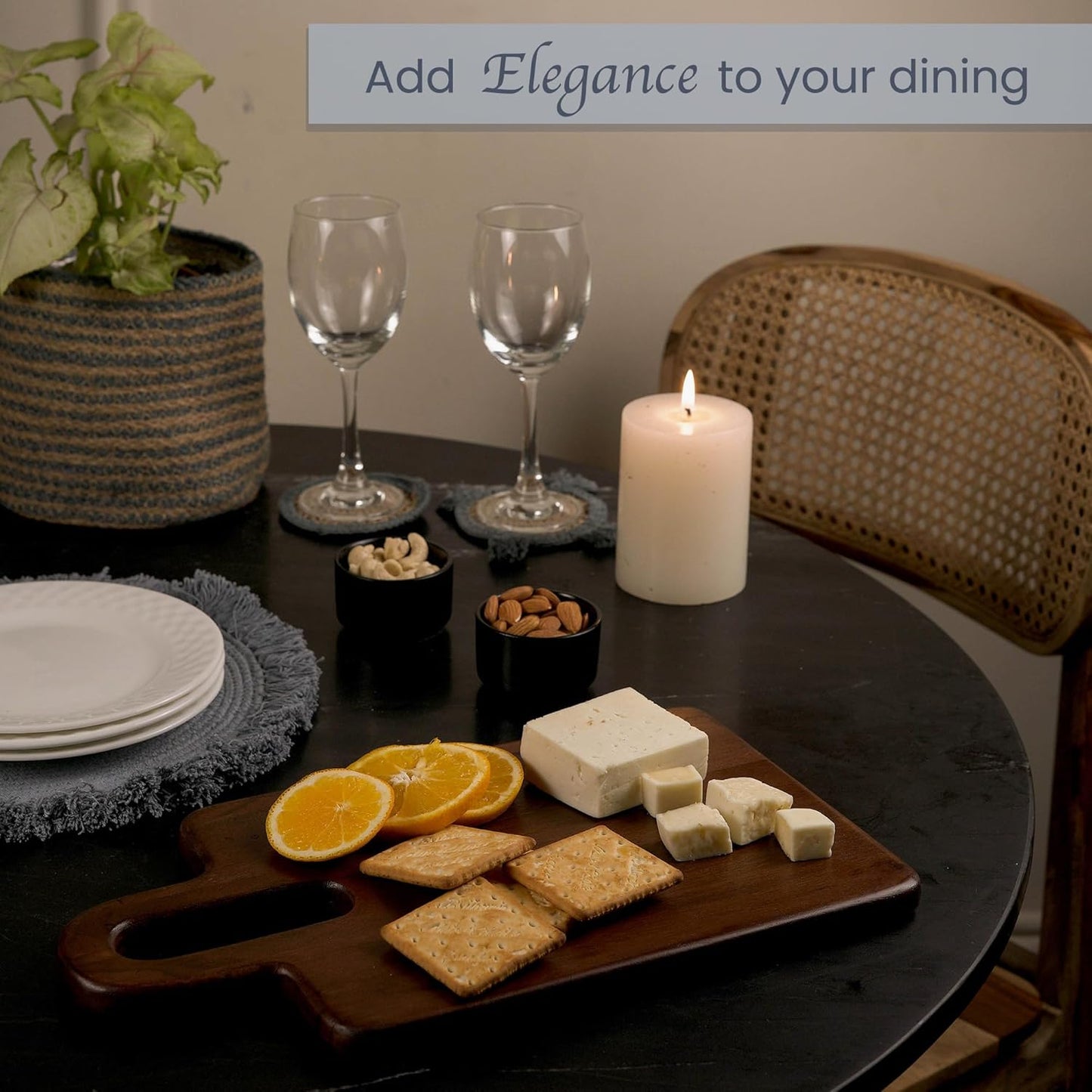 Premium Acacia Wood Rectangle Serveware Board with Handle; Food Grade, 14"x8" Walnut Stain