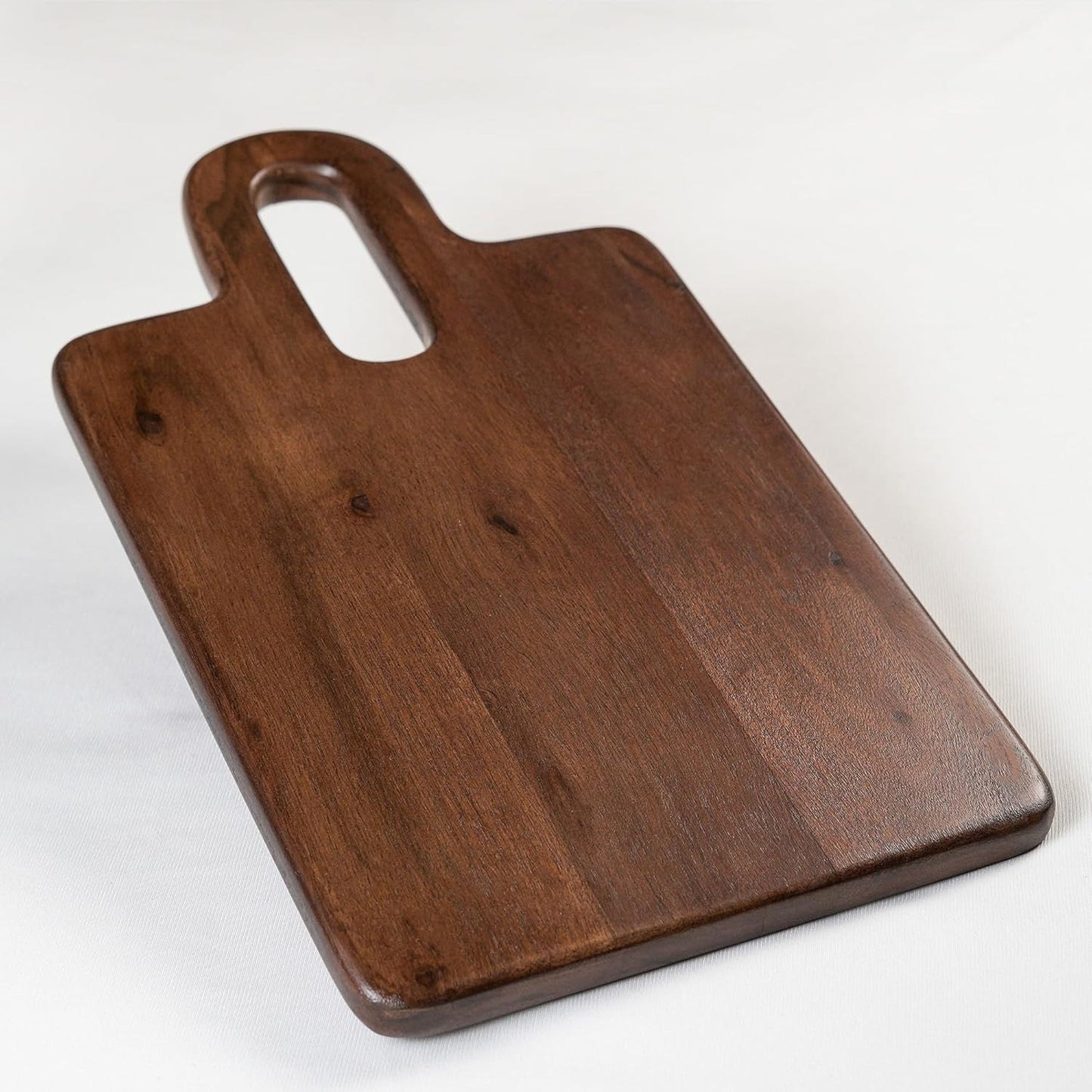 Premium Acacia Wood Rectangle Serveware Board with Handle; Food Grade, 14"x8" Walnut Stain