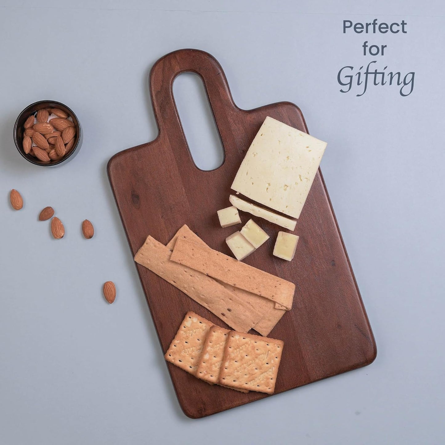 Premium Acacia Wood Rectangle Serveware Board with Handle; Food Grade, 14"x8" Walnut Stain