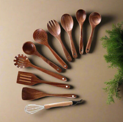 Premium Acacia Wood Cooking Spatula Set – Non-Toxic, Non-Stick, Heat-Resistant Kitchen Utensils - Theronomy 