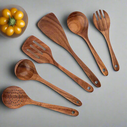 Premium Acacia Wood Cooking Spatula Set – Non-Toxic, Non-Stick, Heat-Resistant Kitchen Utensils - Theronomy 
