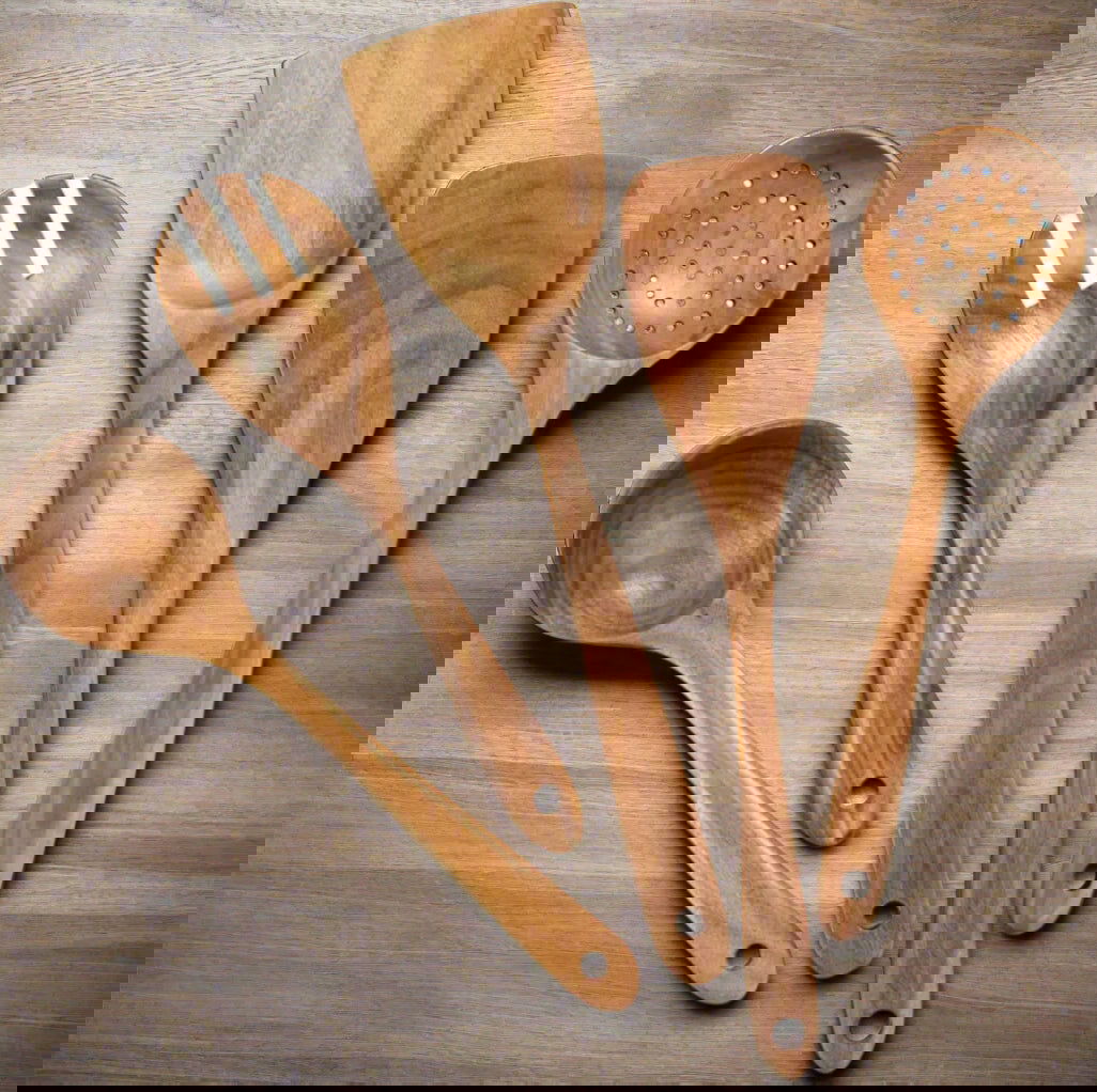 Premium Acacia Wood Cooking Spatula Set – Non-Toxic, Non-Stick, Heat-Resistant Kitchen Utensils - Theronomy 