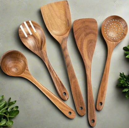 Premium Acacia Wood Cooking Spatula Set – Non-Toxic, Non-Stick, Heat-Resistant Kitchen Utensils - Theronomy 