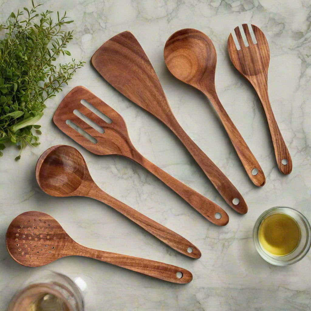 Premium Acacia Wood Cooking Spatula Set – Non-Toxic, Non-Stick, Heat-Resistant Kitchen Utensils - Theronomy 