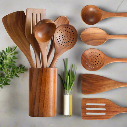 Premium Acacia Wood Cooking Spatula Set – Non-Toxic, Non-Stick, Heat-Resistant Kitchen Utensils - Theronomy 