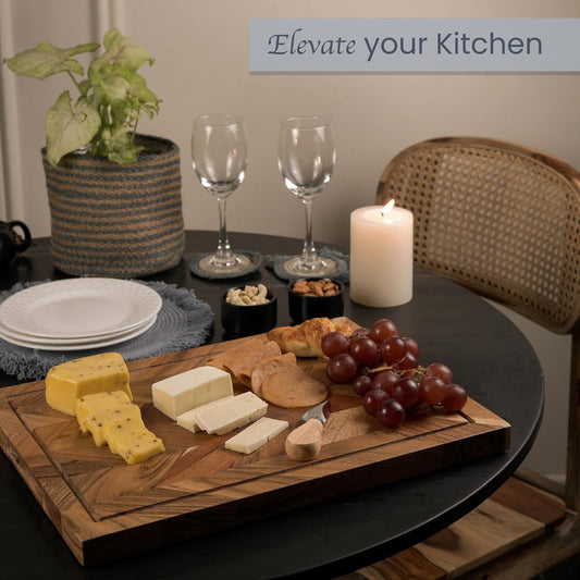 Premium Acacia Wood Large Serving/Cutting Board, Chevron Butcher Block with Juice Groove; 16 x12